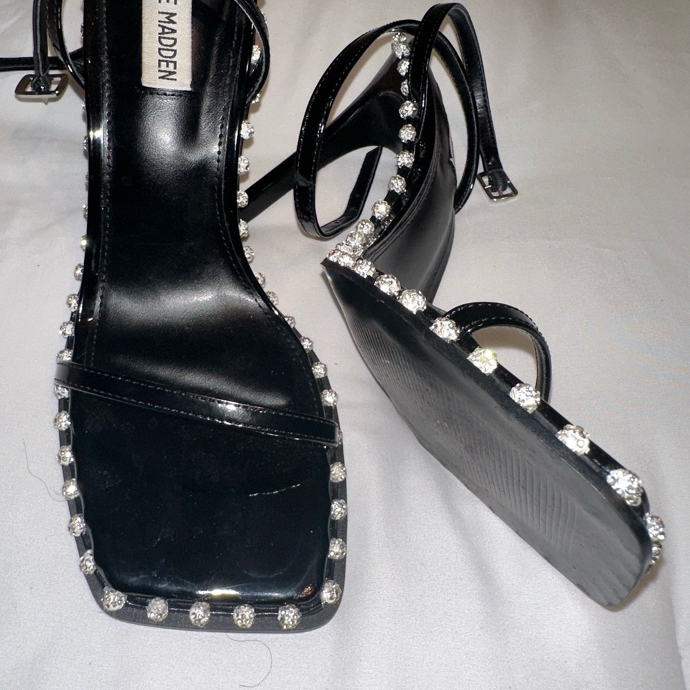 Steve Madden Black Rhinestone Embellished Women's Sandals